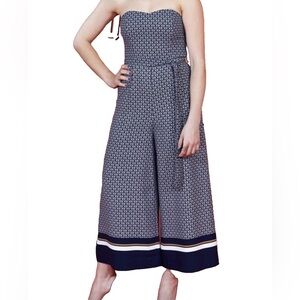 H&M Navy Print Wide-Leg Jumpsuit